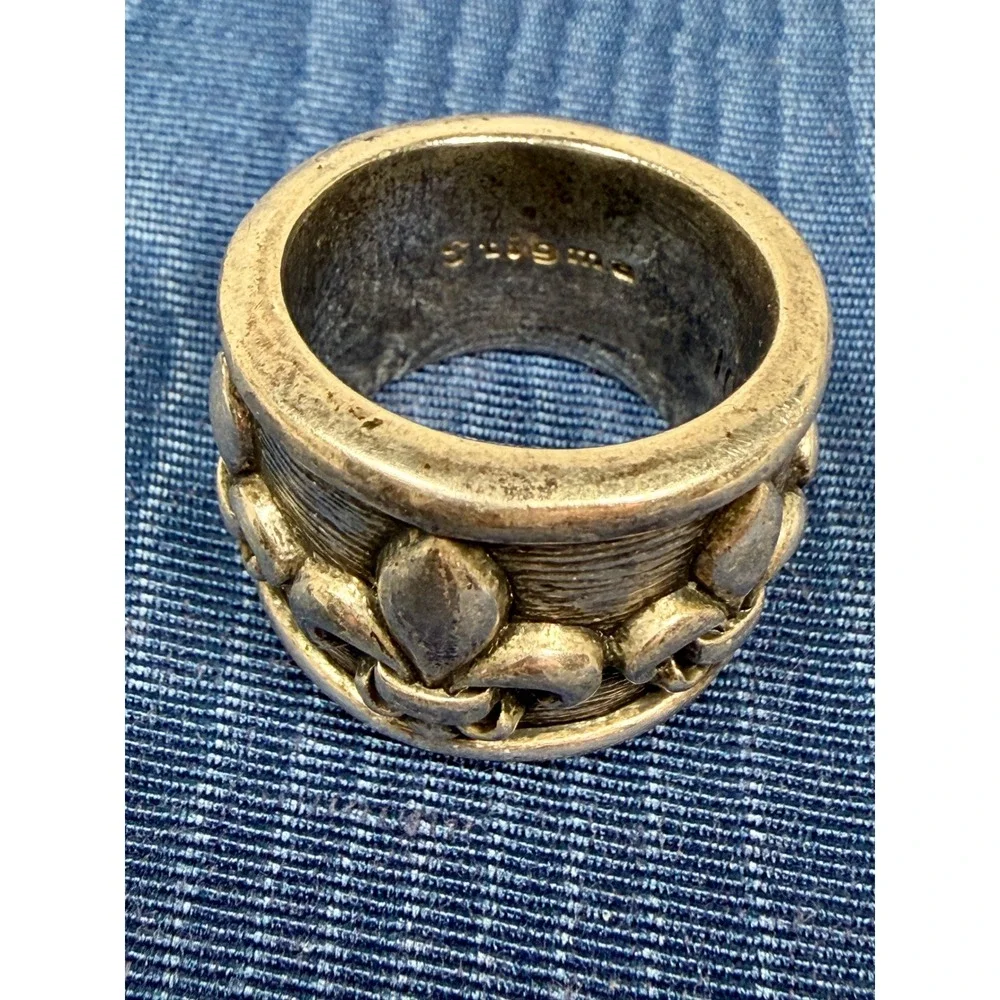 Stigma Fleur De Lis Men Ring Size 10 Silver Tone Wide Cigar Band Textured Biker